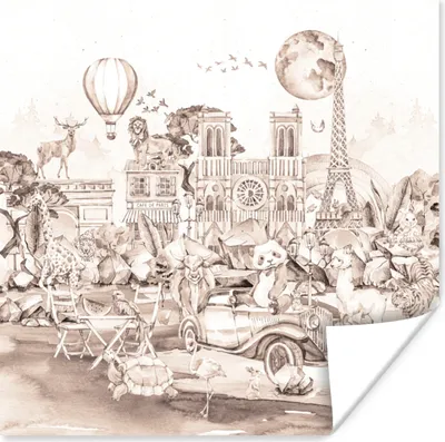 Produktbild von MuchoWow® Poster Kinder - Paris - Panda - Tiere - Heißluftballon 100x100 cm - Babyzimmer
