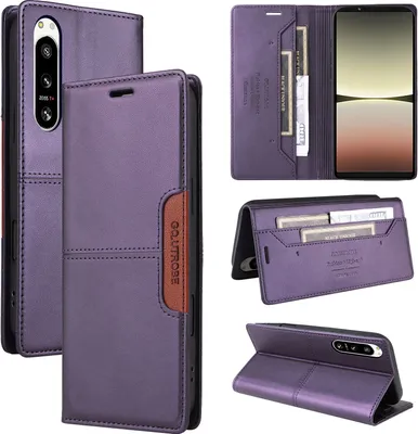 Produktbild von Handyhülle für Sony Xperia 5 IV Hülle, Leder Flip Wallet Kartenfach Stand Schutzhülle Lila