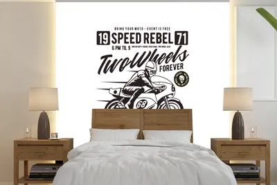 Produktbild von MuchoWow® Fototapete für Wohnzimmer oder Schlafzimmer Wandtapete Vinyl Motivtapete Motorrad - Helm - Retro - 240x240 cm - Schlafzimmer-Tapete