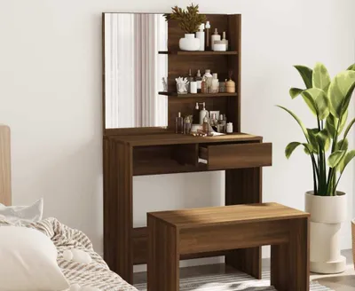 Produktbild von "2026 Promotion" Schminktisch mit Spiegel - mit Stauraum - Braun Eiche 74,5x40x141 cm - Sofatisch CC28650