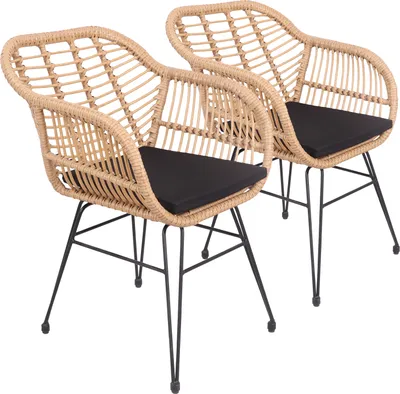 Image de Lot de 2 fauteuils en rotin synthétique avec coussins CINTA