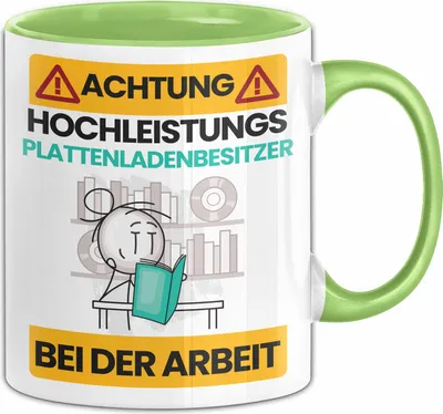 Produktbild von Plattenladenbesitzer Tasse Geschenk Lustiger Spruch Geschenkidee für Plattenladenbesitzer Achtung Hochleistungs Plattenladenbesitzer Bei Der Arbeit (Grün)
