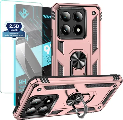 Produktbild von Armor Outdoor Handyhülle für Xiaomi 14T Handy Panzer Case Schutzhülle mit 9H Displayglas Displayschutz Farbe: Rosegold