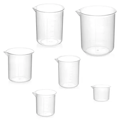 Immagine prodotto di Set di 6 misurini in plastica, da 25 a 500 ml, in PP trasparente, con scala graduata