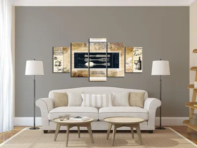 Produktbild von Akustikbild Vintage KÜCHE 200x100 cm Bilder Akustikschaum Hochleistungsschallabsorber Schallschutz Leinwand 5 tlg Wandbild Raumakustik Schalldämmung 020115-87