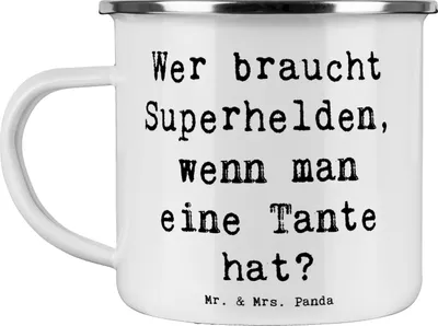 Produktbild von Mr. & Mrs. Panda Teetasse Spruch Lieblings-Tante - Weiß - Geschenk, becher emaille, Haferl, Heldin, Unterstützung, Pott, Neffe, Familienmitglieder, Nichte, Geschenke