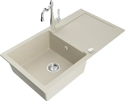 Immagine prodotto di Mexen Leo lavello da cucina in granito a 1 vasca con sgocciolatoio e miscelatore cucina Carla, beige - 6501-69-670700-00