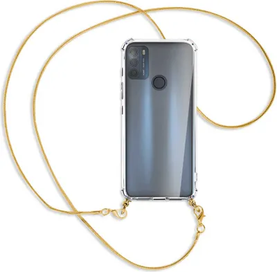 Produktbild von Handykette Backcover-Schutzhülle mit Band (Metall goldfarben) für Motorola Moto G50 (XT2137) - goldfarbene Kette Snake