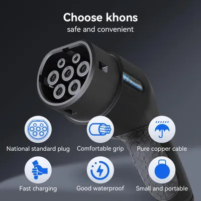 Imagen del producto de Cable de carga para coche, 11 kW, 16A, trifásico, de 5 metros de longitud, con cable de TPU y conector tipo 2