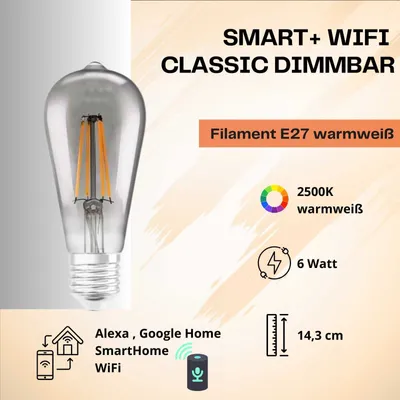 Produktbild von LEDVANCE SMART+ LED Lampe ST64 E27 Filament 6W 540Lm warmweiss 2500K dimmbar wie 44W 4058075609839