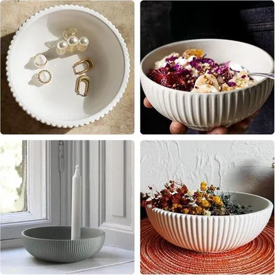 Image de Plat de service rond en silicone 20 x 7 cm, rayé, en résine