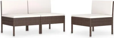 Produktbild von vidaXL Gartenstühle 3 Stk. mit Auflagen Poly Rattan Braun