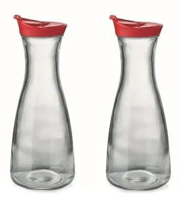 Produktbild von Karaffe 1 Liter Deckel rot 2 Stück Dekanter Wasserkaraffe Glaskaraffe Kanne