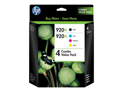 Produktbild von HP 920XL 4-pack High Yield Black/Cyan/Magenta/Yellow Original Ink Cartridges, Hohe (XL-) Ausbeute, Schwarz, Cyan, Magenta, Gelb, Tinte auf Pigmentbasis, Tinte auf Farbstoffbasis, 49 ml, 6 ml