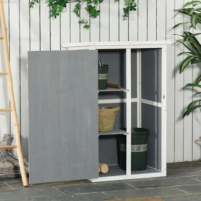 Immagine prodotto di capanno per attrezzi da esterno okwish capanno da giardino con tanto spazio all'interno, capanno per attrezzi con rivestimento resistente alle intemperie, nero+grigio+bianco