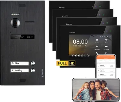 Produktbild von BALTER EVO HD WiFi Unterputz Schwarz 2-Draht 4x 7" Schwarz Video Türsprechanlage Set 2 Familienhaus
