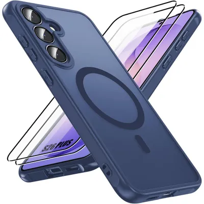 Image de Coque + 2 Verres Trempés pour Samsung Galaxy S26 Plus, avec Cercle Magnétique Protection Caméra - Bleu Marine