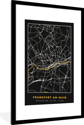 Produktbild von MuchoWow® Gerahmtes Poster Frankfurt Am Main - Gold - Stadtplan - Karte - Deutschland 60x90 cm - Poster mit Schwarzem Bilderrahmen Wandposter Rahmen Foto Bilder - Dekoration - Wandposter Wohnzimmer - Hochwertig