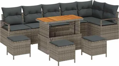 Immagine prodotto di vidaXL Set di divani da giardino con cuscini 10 pezzi in Poly Rattan grigio