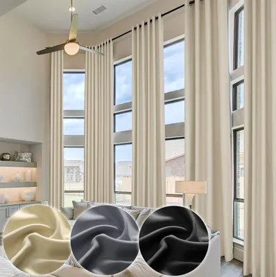 Produktbild von Extra Lange Thermo Verdunkelungsvorhänge Sonnenschutz hohe Deckenvorhang für hohes Wohnzimmer Ösen Deko Gardinen 1 Stück 132x365cm Beige