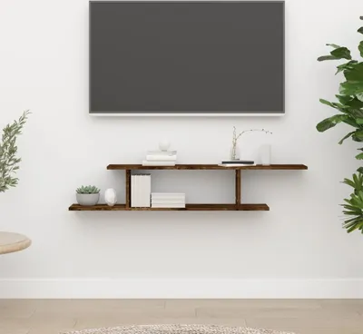 Obrázok produktu pre The Living Store TV nástenná polica smoke oak 125x18x23 cm materiál na báze dreva