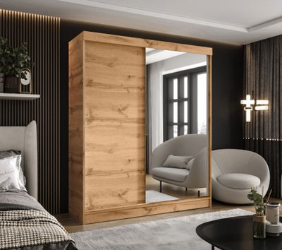 Caspian24 Garderobenschrank mit Spiegel Kleiderschrank Eiche Wotan - 110x205cm