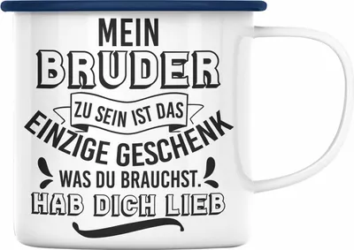 Produktbild von Trendation - Geschenk an Schwester Bruder Emaille Tasse Geschenkidee Geburtstag Lustiger Spruch Emaille Emaille Tasse (Blau)
