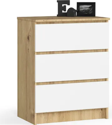 Image de Akord Buffet 3 Tiroirs Chêne Artisan/Blanc 60X40X77
