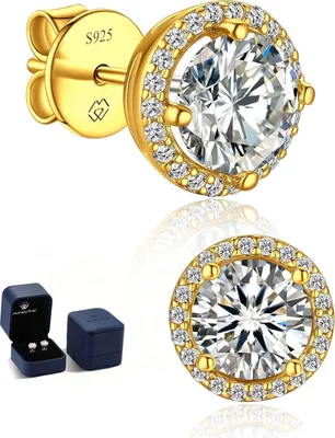 Productafbeelding van Oorbellen met moissanit, 585 goud, 2 karaat (1ct*2), 6,5 mm, roséverguld, hypoallergeen, damesgeschenk