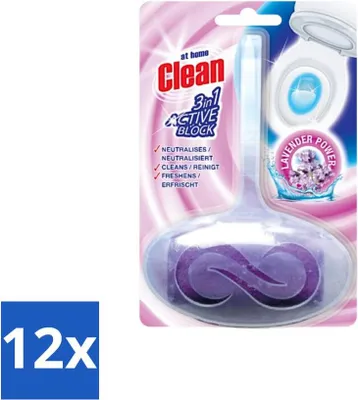 Productafbeelding van At Home - Schoonmaak - Toiletblok - 3-in-1 Actief - Lavendelgeur - Neutraliseert & Reinigt - 1 blok - Voordeelverpakking - 12 stuks