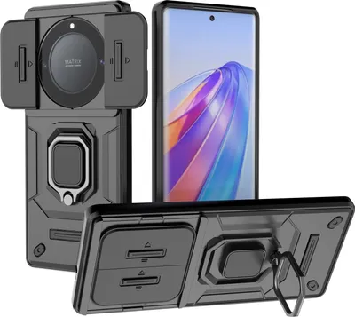 Produktbild von Hülle für Honor X9A Dual Layer Handyhülle Schiebe Kamera Schutz und Ringhalter Ständer Schwarz