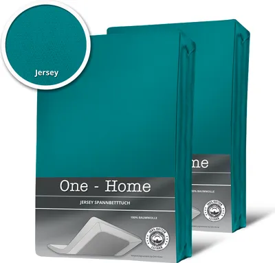 Two teal-colored fitted sheets are shown, with a close-up inset of the fabric texture labeled 'Jersey'.