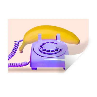 Produktbild von MuchoWow® Wandtattoo Wandsticker Wandaufkleber Banane - Telefon - Lila - Gelb 30x20 cm Selbstklebend und Repositionierbar - Wierderverwendbar - Selbstklebend