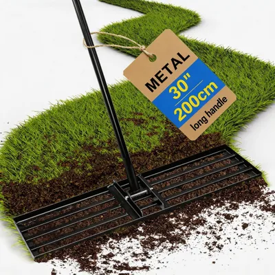 Obrázek produktu pro Vyrovnávací lišta na trávník, rozměry 76 cm x 25 cm, robustní kovová konstrukce, s 200 cm dlouhou rukojetí