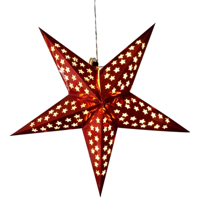 Produktbild von DEGAMO Leuchtstern Weihnachtsstern 3D Deko Papierstern rot, 60cm, 10 LED, Batteriebetrieb mit 6h Timerfunktion