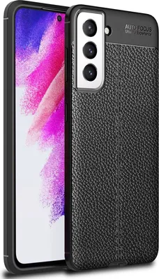 Produktbild von NALIA Leder Look Case für Samsung Galaxy S21 FE, Schwarze Silikonhülle Anti-Fingerabdruck Rutschfest Kratzfest