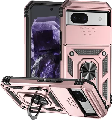 Produktbild von Google Pixel 8A Hülle mit Schiebe Kamera Schutz und Ringhalter Ständer Schutzhülle für Google Pixel 8A Rosa