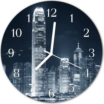 Produktbild von Glasuhr Wanduhr Küchenuhr Echt-Glas 30fi cm Skyline grau