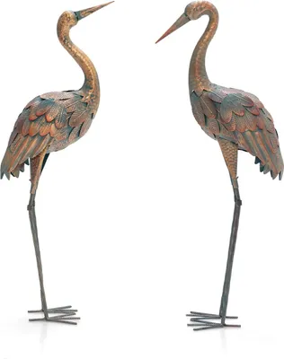 Produktbild von GOPLUS 2er Set Gartenkranich, Gartendeko aus Metall, Kunstskulptur, 85/86cm hoch Gartenfiguren für Zuhause &Terrasse (Kranich)