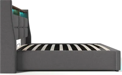 Zdjęcie produktu dla Łóżko tapicerowane Sweiko z USB 90x200cm, łóżko pojedyncze LED z metalową ramą, rama łóżka wykonana z lnianego materiału łóżko młodzieżowe