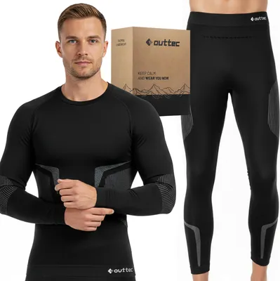 Produktbild von Outtec® Thermounterwäsche Herren Atmungsaktive - Größe M/L - Skiunterwäsche Funktionsunterwäsche Set, Thermo Unterwäsche Herren, Winter Thermo