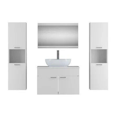 Produktbild von Badezimmerschrank LUMIRE III, Weiß, Spiegel, Batterie, Waschbecken, Hochschrank,