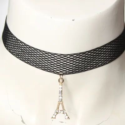 Produktbild von Gothic Choker Kropfband mit Straß Eiffelturm Anhänger