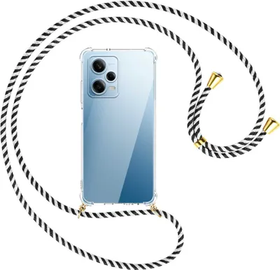 Produktbild von Handykette Backcover-Schutzhülle mit Band (Metall goldfarben) für Xiaomi Redmi Note 12 Pro (6.67'') - schwarz/weiß gestreift