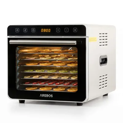 Produktbild von AREBOS Dörrautomat 700 W, 19 L, 8 Edelstahlgitter, Touchdisplay, 24 h Timer, LED-Innenbeleuchtung, inkl. Silikonzubehör