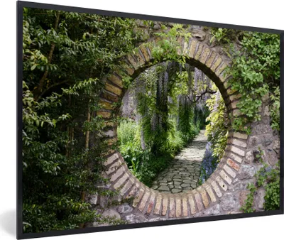 Produktbild von MuchoWow® Gerahmtes Poster Wald - Steine - Durchblick - Pfad 90x60 cm - Poster mit Schwarzem Bilderrahmen Wandposter Rahmen Foto Bilder - Fotorahmen - Foto-Plakat