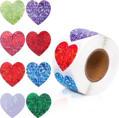 Produktbild von GKA 50 Stück Geschenkaufkleber Glitzerherz Herz Aufkleber Etiketten Dekorative Sticker Glitzer Glitter Effekt 25 mm rund selbstklebend
