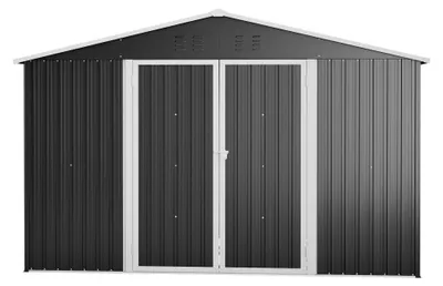 Produktbild von AIORBER Metall Geräteschuppen 240x192,3x191 cm Gartenhaus mit Schiebetür abschließbar 4 Belüftungen wetterfest Gerätehaus Schwarz