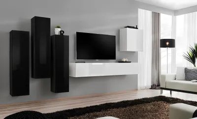 Produktbild von Wohnzimmer Garnitur Wohnwand Komplett Set Lowboard TV-Ständer Holz Möbel