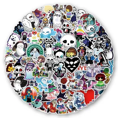 Zdjęcie produktu dla Zestaw 100 naklejek Undertale, wykonanych z wodoodpornego winylu, idealne do laptopów, komputerów, samochodów, rowerów, deskorolek, bagażu i walizek